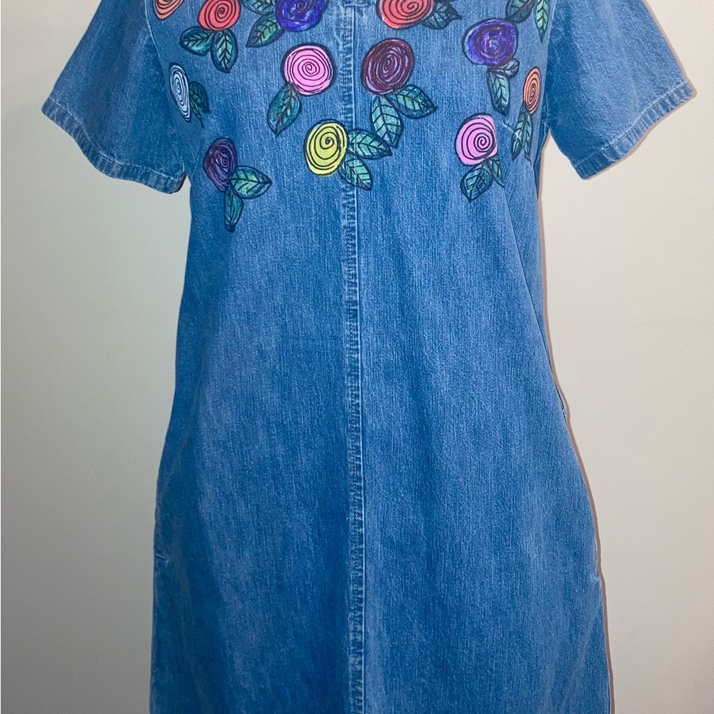 J. Crew Denim Dress with hand painted flowers